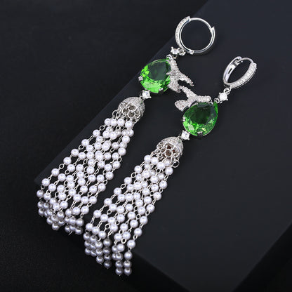 Pearl Tassel Long Earrings Female-Jewearrings