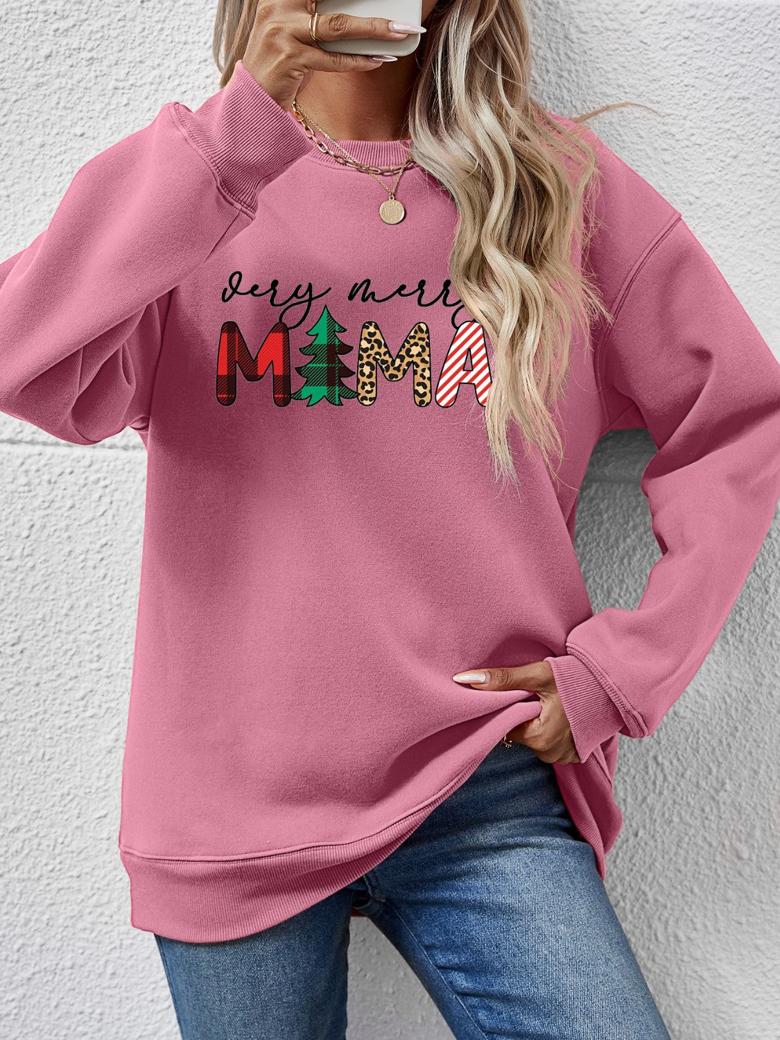 Letter Graphic Round Neck Long Sleeve Sweatshirt-Jewearrings