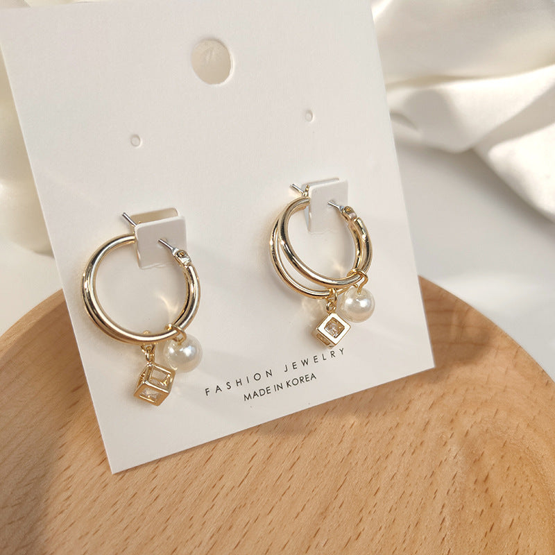 South Korea's New Earrings Simple Pearl Rhinestone Earrings-Jewearrings