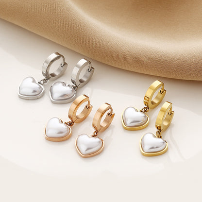 Korean Style Heart Pearl Earrings-Jewearrings