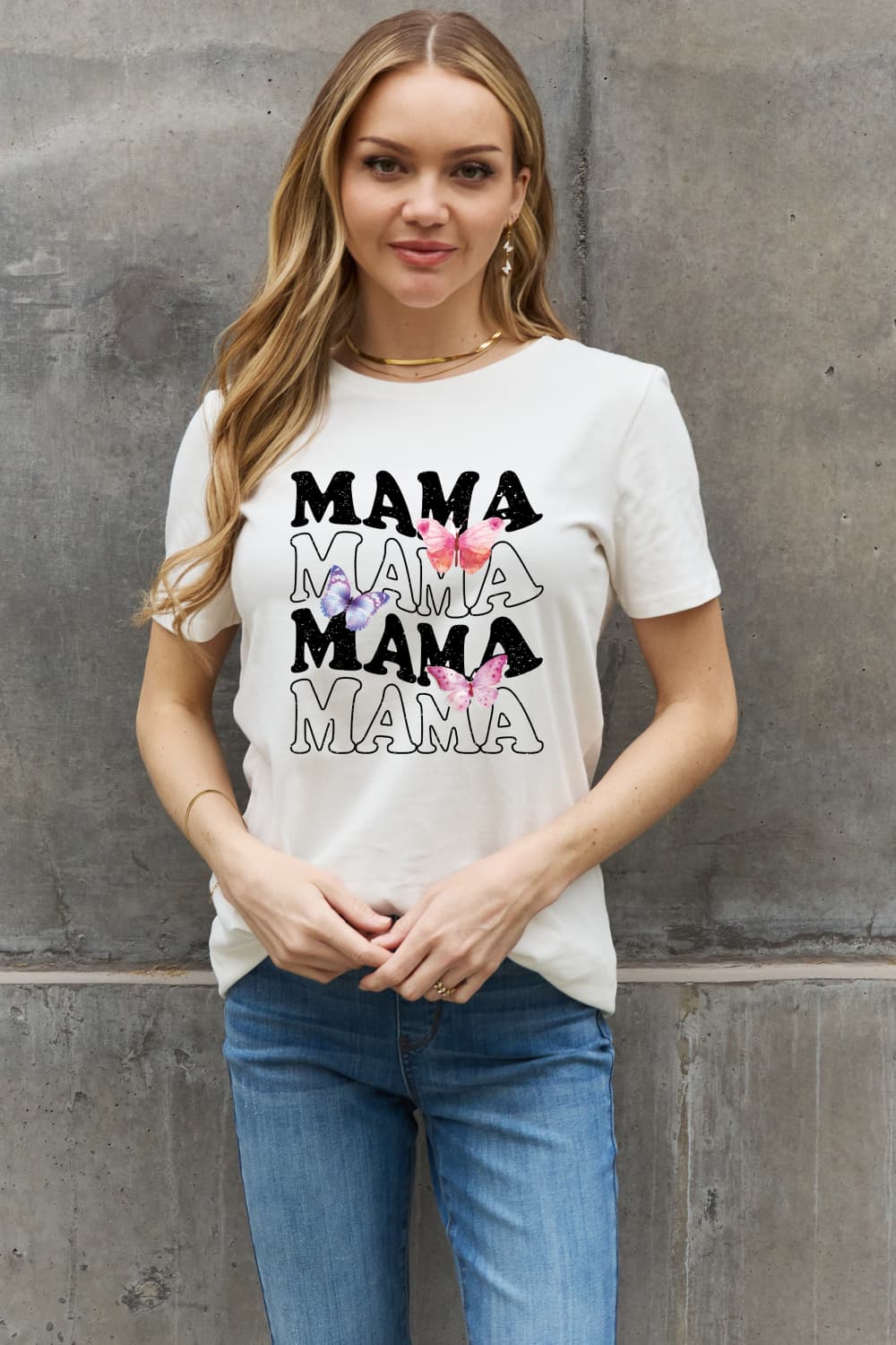 Simply Love MAMA Butterfly Graphic Cotton T-Shirt-Jewearrings