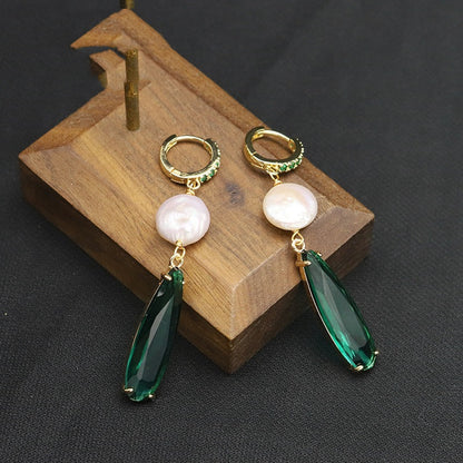 Natural Pearl Earrings Premium Niche Emerald Drops-Jewearrings