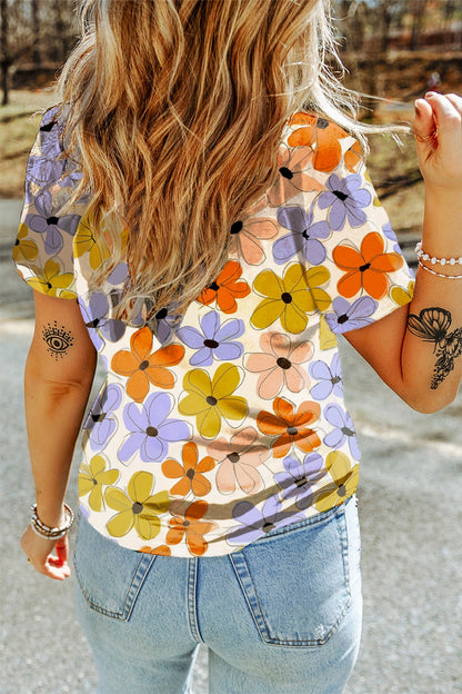 Printed Round Neck Short Sleeve T-Shirt-Jewearrings