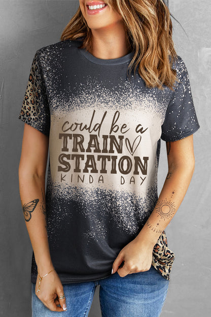 Slogan Graphic Leopard Tee Shirt-Jewearrings