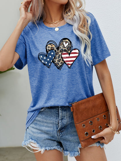 US Flag Leopard Heart Graphic Tee-Jewearrings