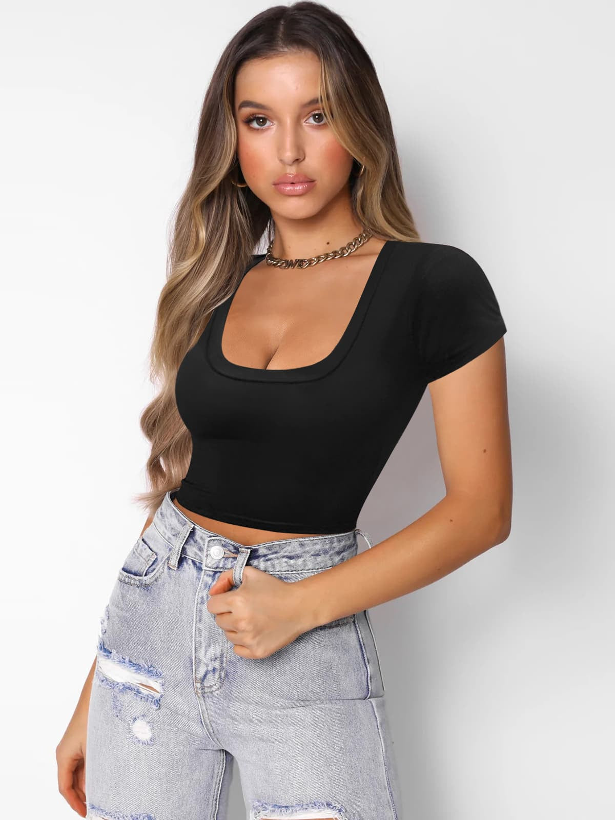 Square Neck Cropped T-Shirt-Jewearrings