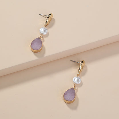 Simple vintage Purple Crystal Drops, Balok Pearl earrings, creative and versatile lady studs-Jewearrings