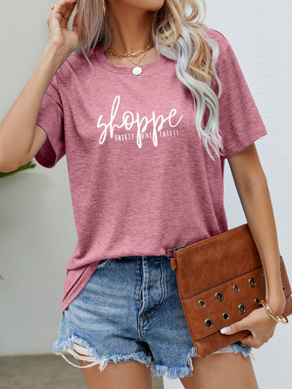 Slogan Graphic Round Neck Short Sleeve Tee-Jewearrings