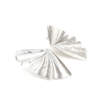 Vintage Vacation Fan Shaped Leaf Alloy Stud Earrings-Jewearrings