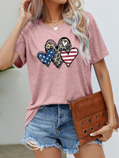 US Flag Leopard Heart Graphic Tee-Jewearrings