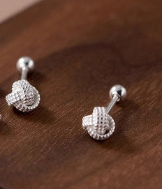 Silver Needle Ruyi Knot Stud Earrings Female Screw Tightening Buckle-Jewearrings