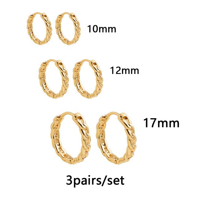 5Pair Fashion Round Twist Copper Small Hoop Earrings Set For-Jewearrings