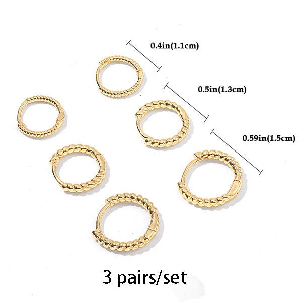 5Pair Fashion Round Twist Copper Small Hoop Earrings Set For-Jewearrings