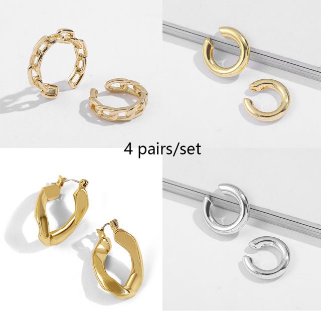 5Pair Fashion Round Twist Copper Small Hoop Earrings Set For-Jewearrings