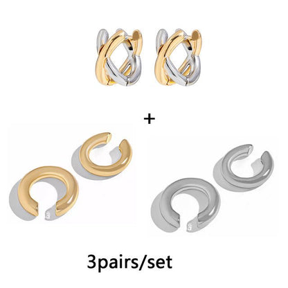 5Pair Fashion Round Twist Copper Small Hoop Earrings Set For-Jewearrings