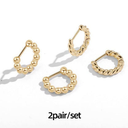 5Pair Fashion Round Twist Copper Small Hoop Earrings Set For-Jewearrings