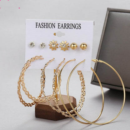 6 Pairs Rock Exaggerated Big Earrings Flower Ear Studs Girl-Jewearrings