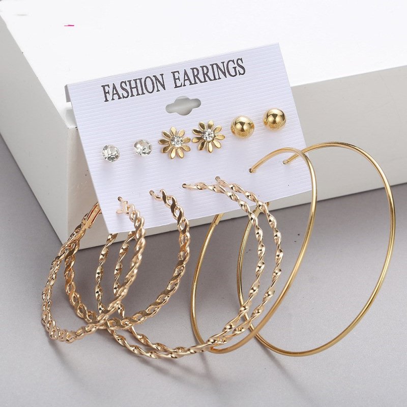 6 Pairs Rock Exaggerated Big Earrings Flower Ear Studs Girl-Jewearrings