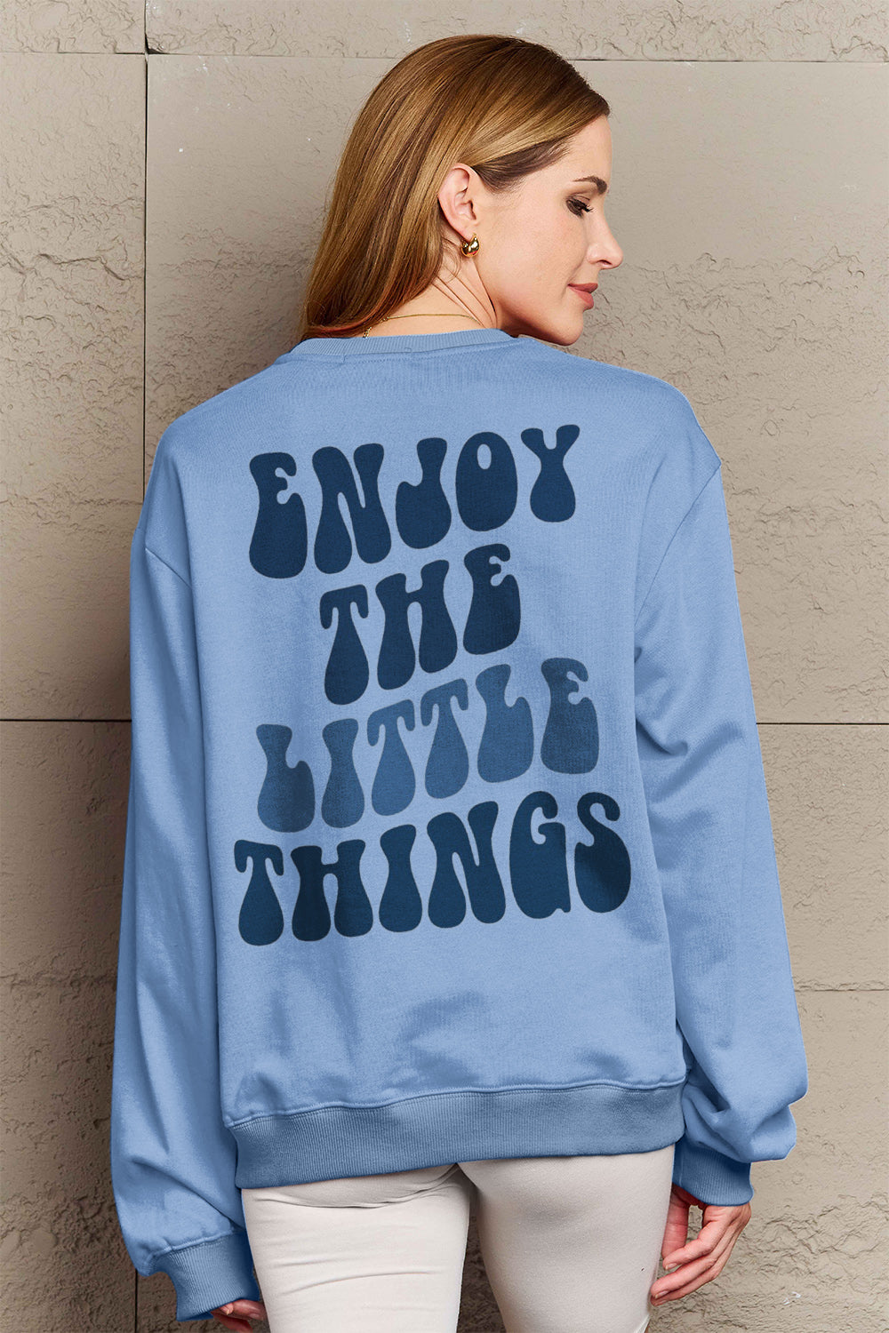 Simply Love Full Size ENJOY THE LITTLE THINGS Round Neck Sweatshirt-Jewearrings