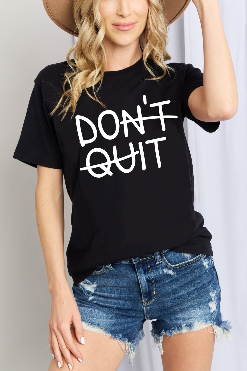 Simply Love Full Size DON'T QUIT Graphic Cotton T-Shirt-Jewearrings