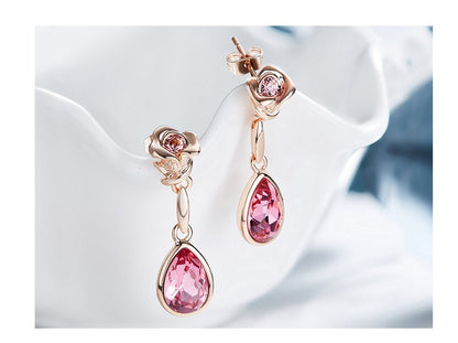 Rose Gold Stud Earrings with Elements Crystal Rose Necklace-Jewearrings