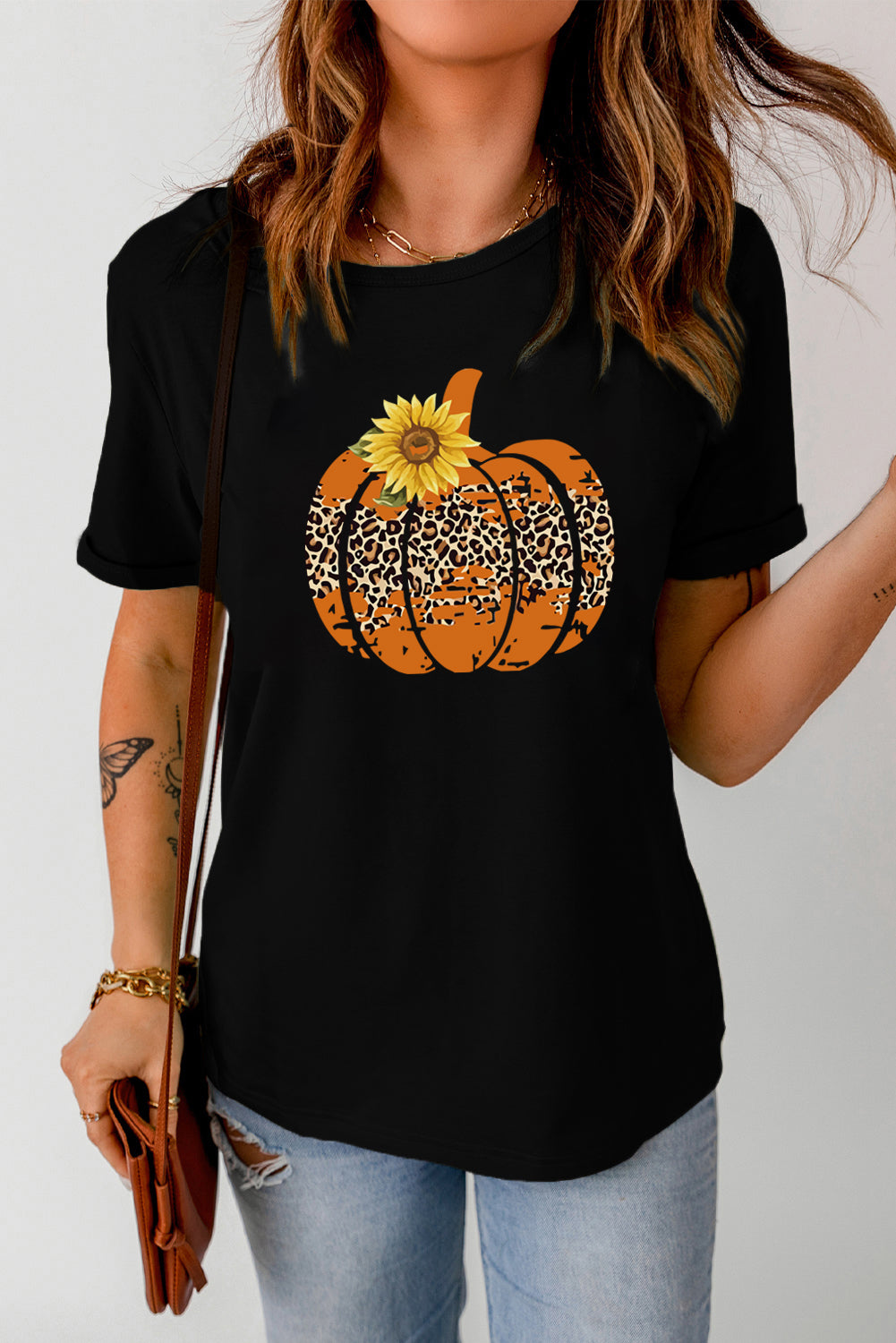 Floral Pumpkin Graphic Tee-Jewearrings