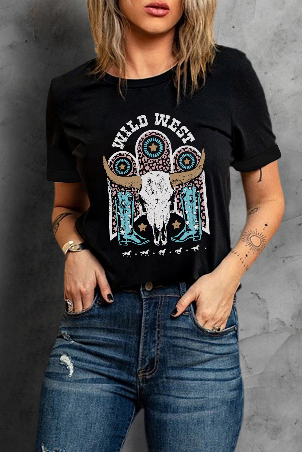 WILD WEST Graphic Short Sleeve Tee Shirt-Jewearrings