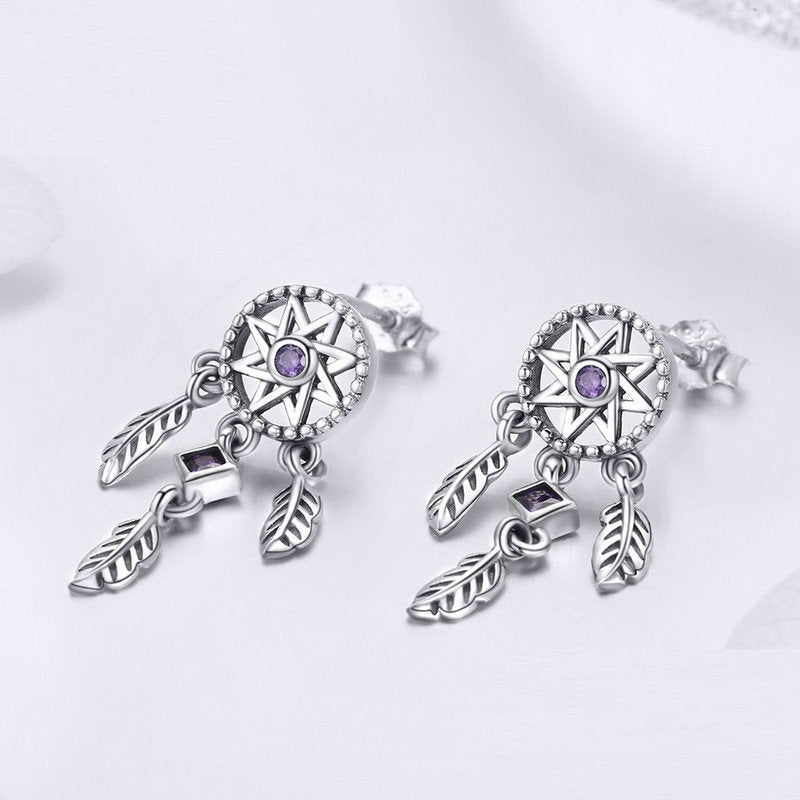 Sterling Silver Ear Studs Anti-allergy Trendy Earrings Dreamcatcher-Jewearrings