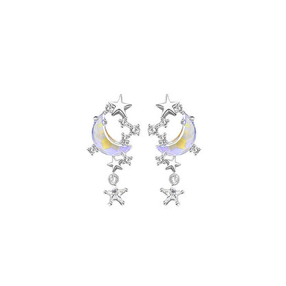 Women's S925 Sterling Silver Moon Star River Earrings-Jewearrings