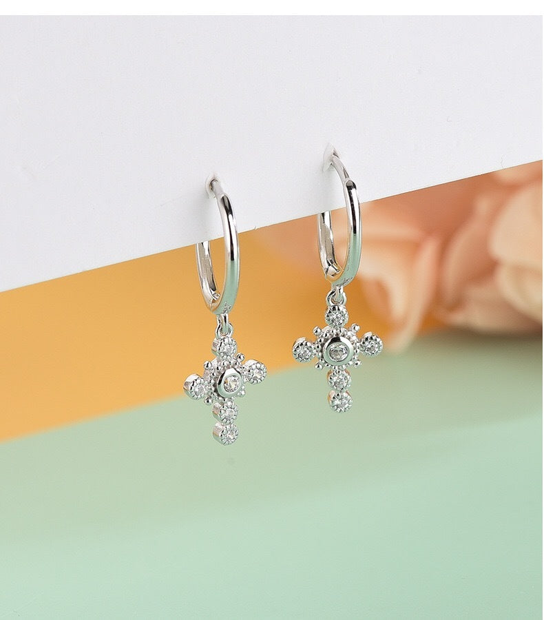 S925 Sterling Silver Cross Earrings-Jewearrings