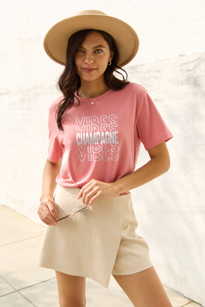 Simply Love Full Size CHAMPAGNE VIBES Short Sleeve T-Shirt-Jewearrings