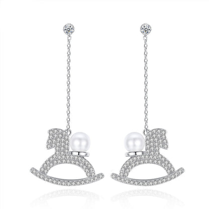 Rocking Horse Earrings Zircon Korean Fashion Long Pearl Women's Earrings-Jewearrings