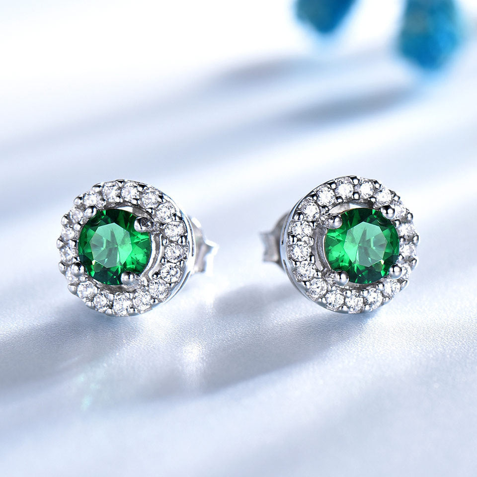 Emerald 925 Sterling Silver Round Earrings Pendants Two-Piece Outfit-Jewearrings