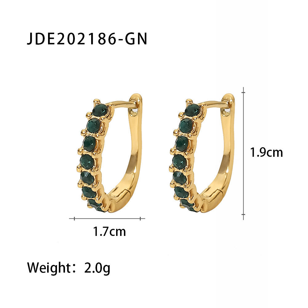 New Fashion Wild 18K Gold Plated White Square Crystal Zircon Hoop Earrings-Jewearrings