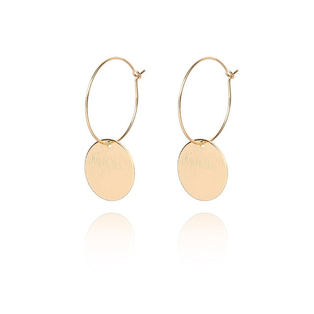 Womens Fashion Gold color Wafer Charm Stud Earrings-Jewearrings