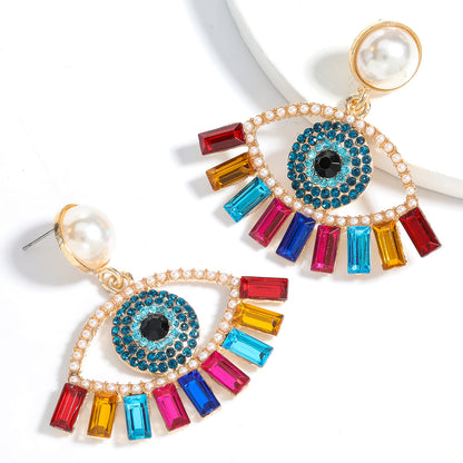 Pearl Personality Eye Earrings Female Exaggerated Retro Earrings-Jewearrings