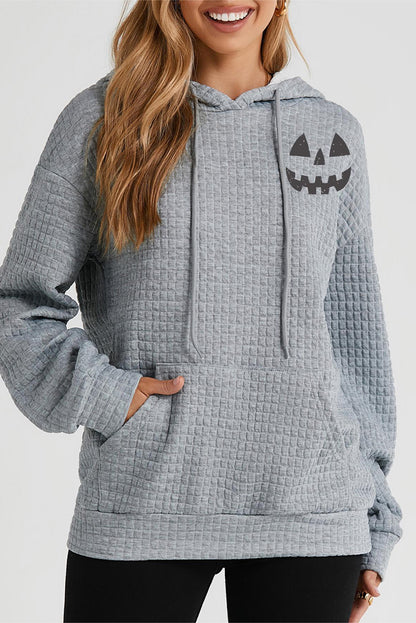 Pumpkin Face Graphic Drawstring Hoodie with Pocket-Jewearrings