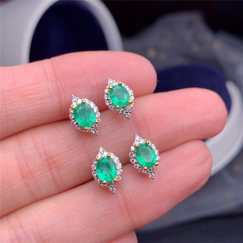 Natural Emerald S925 Silver Female Earrings-Jewearrings