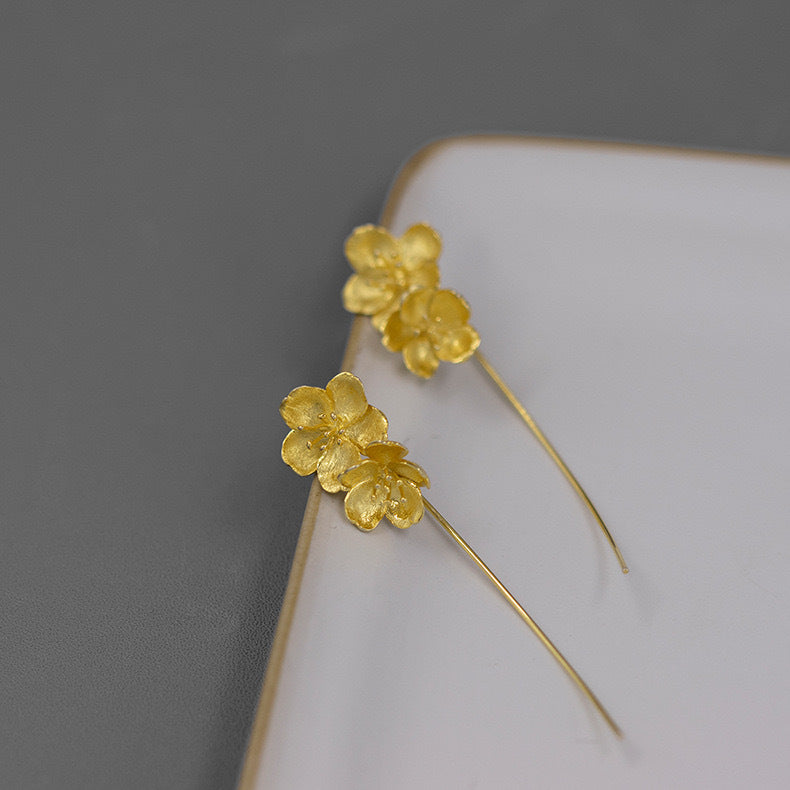 Women's Plain Silver Cherry Blossom Earrings-Jewearrings