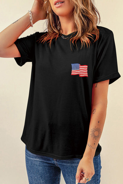 US Flag Round Neck Short Sleeve T-Shirt-Jewearrings