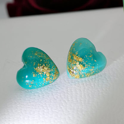 Fashion Heart Shaped BlueGold Opal Stud Earrings-Jewearrings