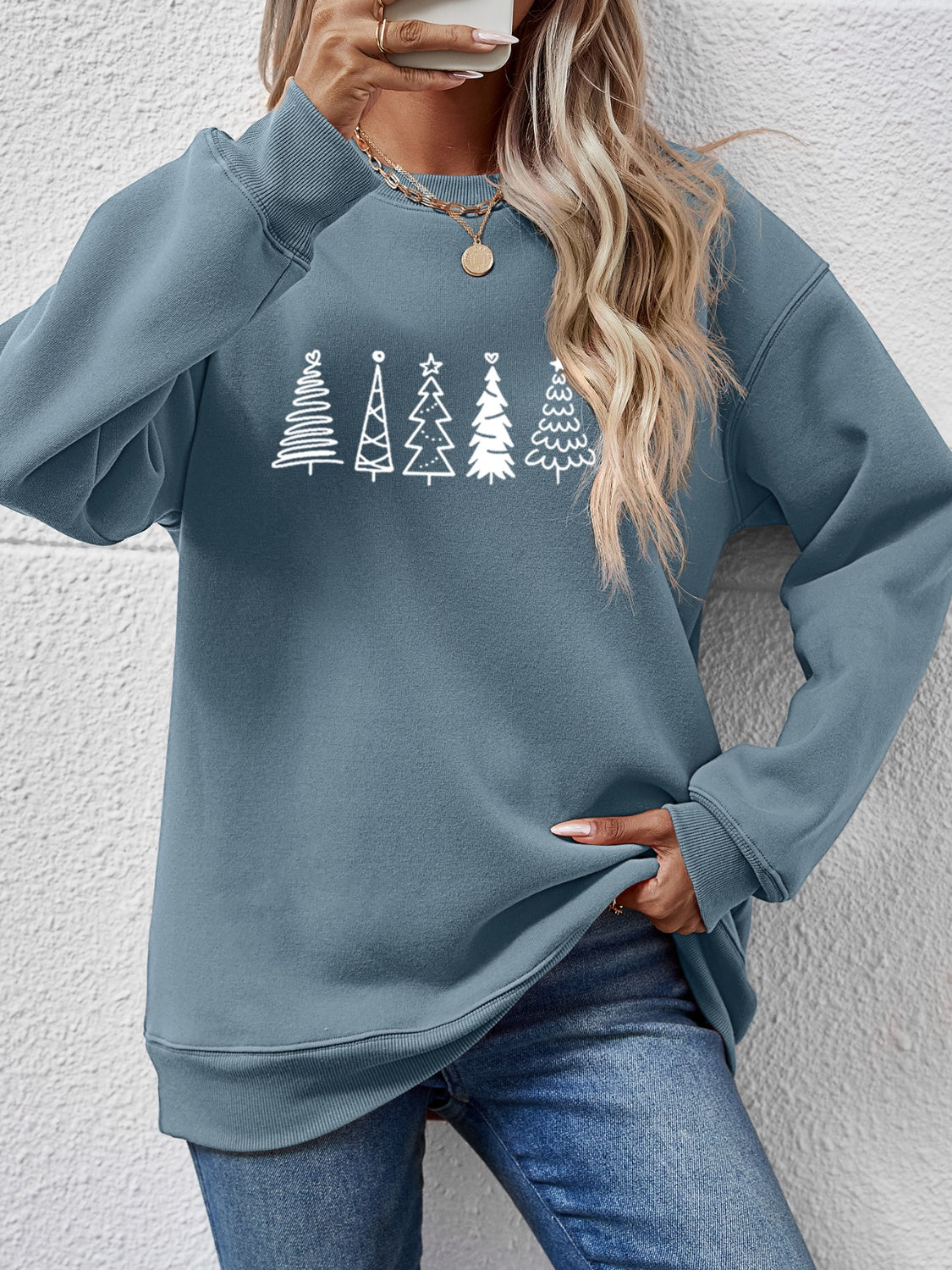 Christmas Tree Graphic Drop Shoulder Sweatshirt-Jewearrings