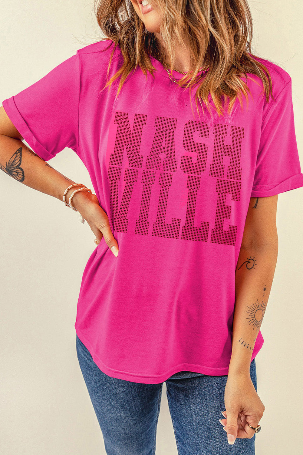 NASHVILLE Round Neck Short Sleeve T-Shirt-Jewearrings