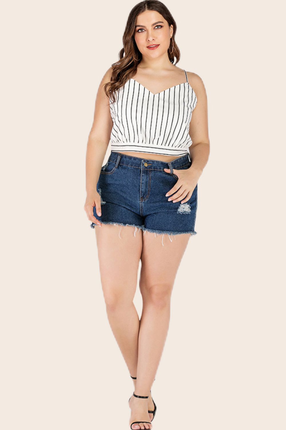 Plus Size Striped Tie-Back Cropped Cami-Jewearrings