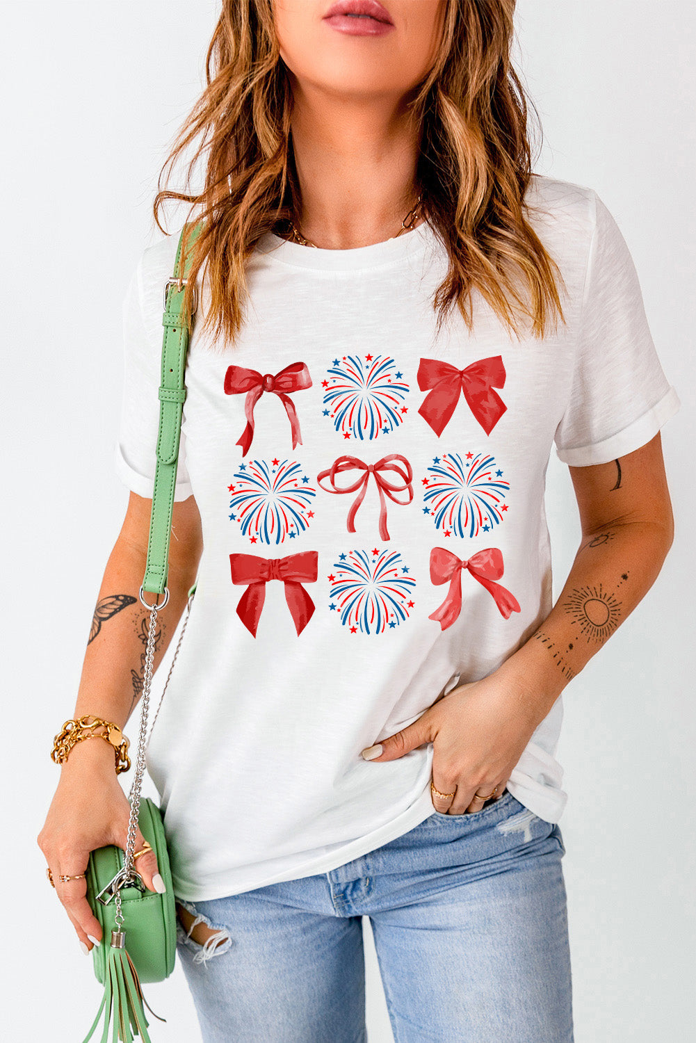 Bow Graphic Round Neck Short Sleeve T-Shirt-Jewearrings