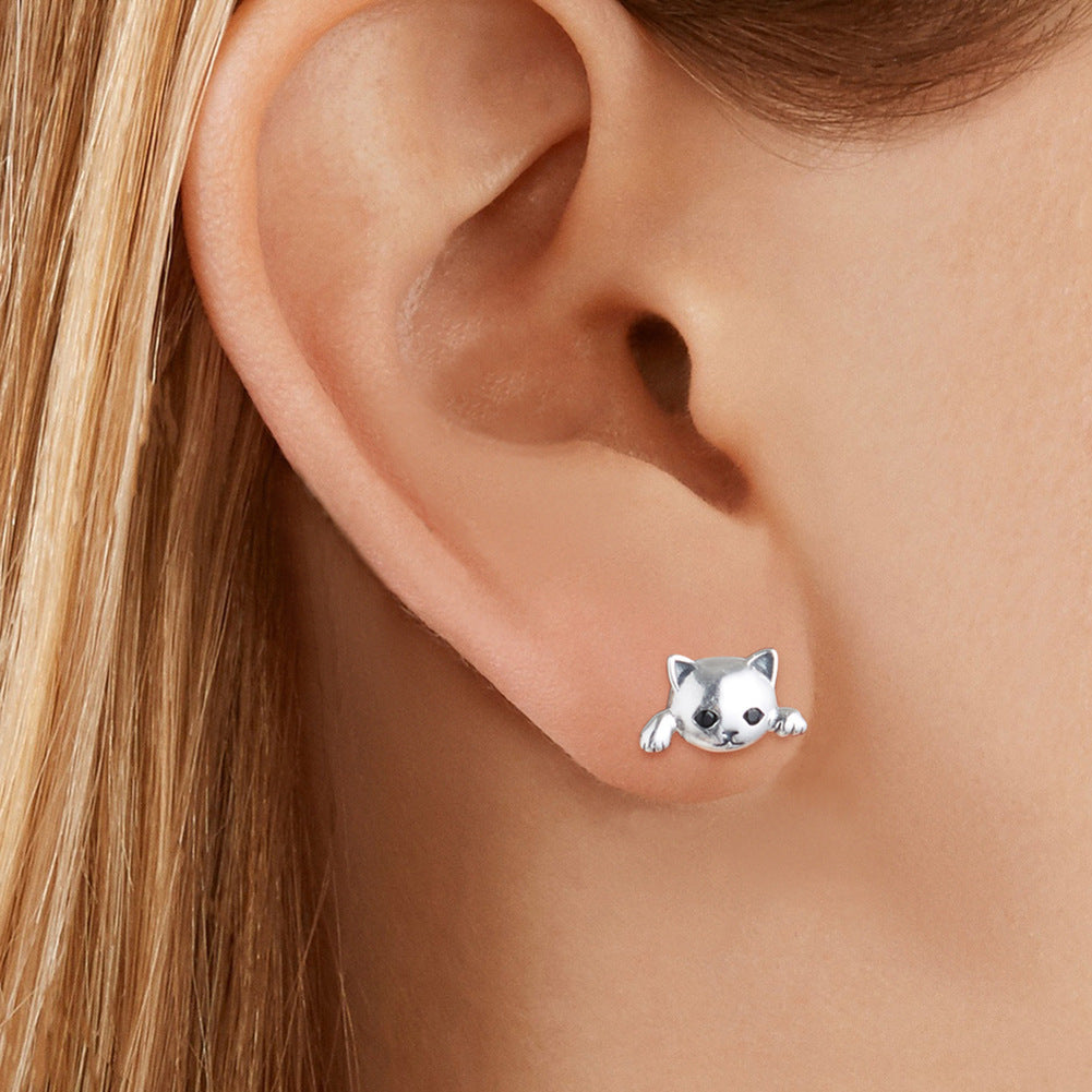 European And American Cute Cat Sterling Silver Earrings-Jewearrings