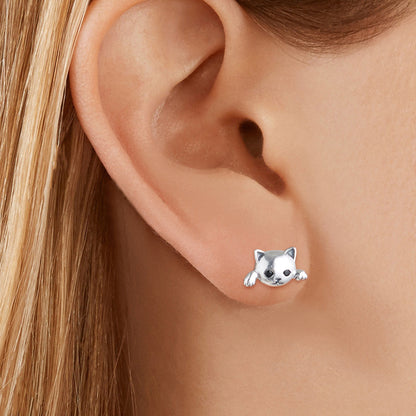 European And American Cute Cat Sterling Silver Earrings-Jewearrings