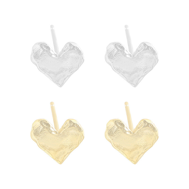 Special Interest Light Luxury Design Pleated Texture Lava Love Heart Stud Earrings-Jewearrings