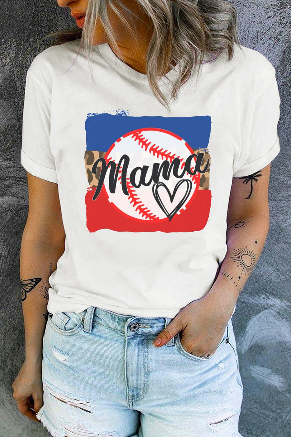 MAMA Heart Graphic Round Neck T-Shirt-Jewearrings