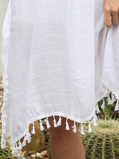 Tassel Cutout Half Sleeve Cover-Up-Jewearrings